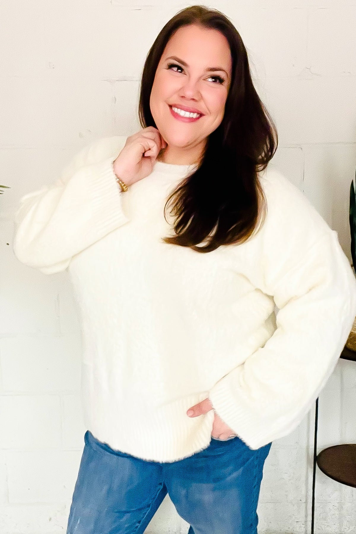 Classic Elegance Ivory Fuzzy Soft Knit Sweater - Bitsy Gypsy Boutique