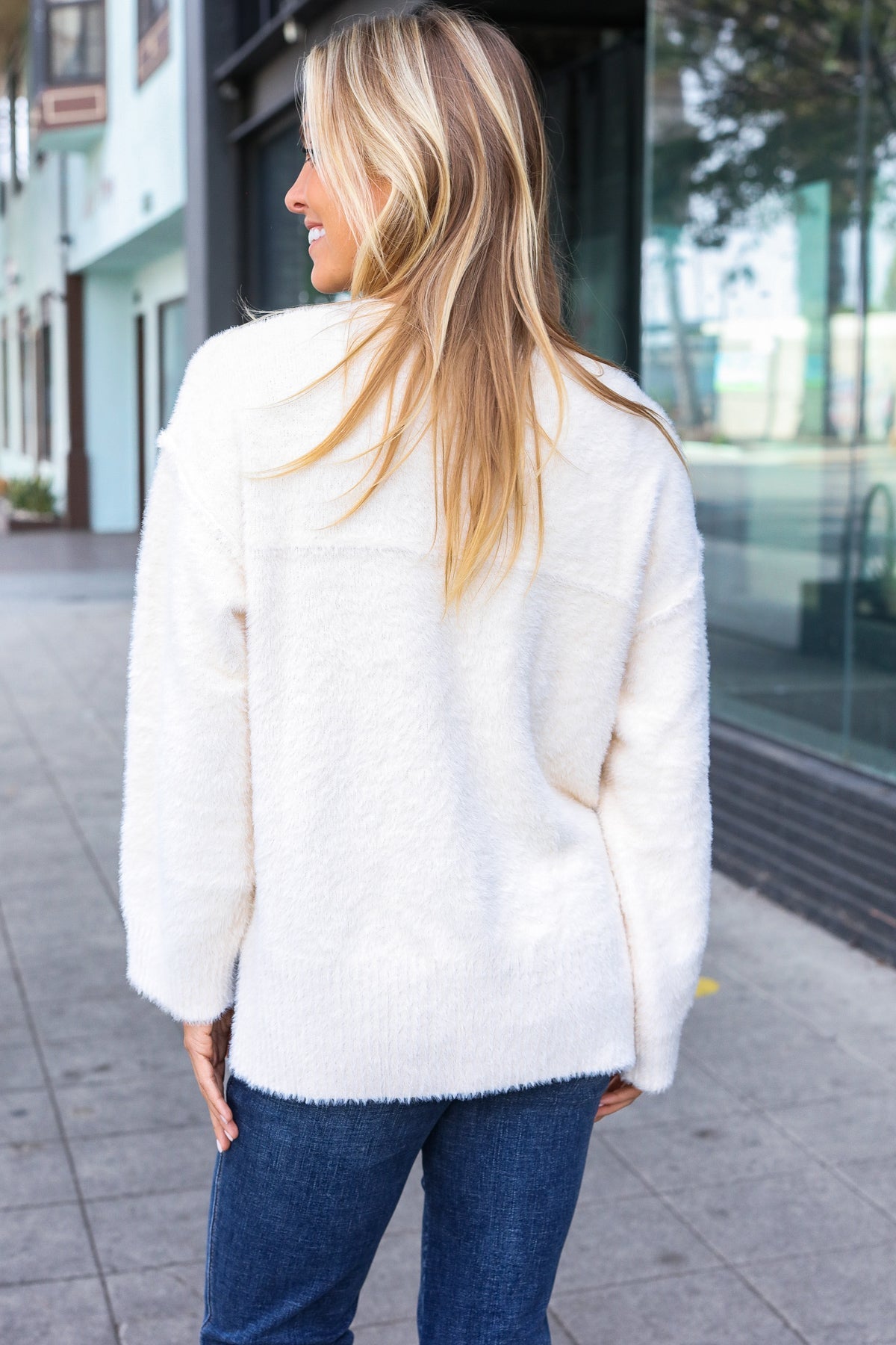 Classic Elegance Ivory Fuzzy Soft Knit Sweater - Bitsy Gypsy Boutique