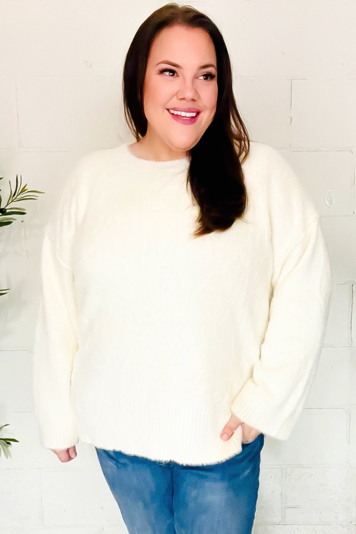 Classic Elegance Ivory Fuzzy Soft Knit Sweater - Bitsy Gypsy Boutique