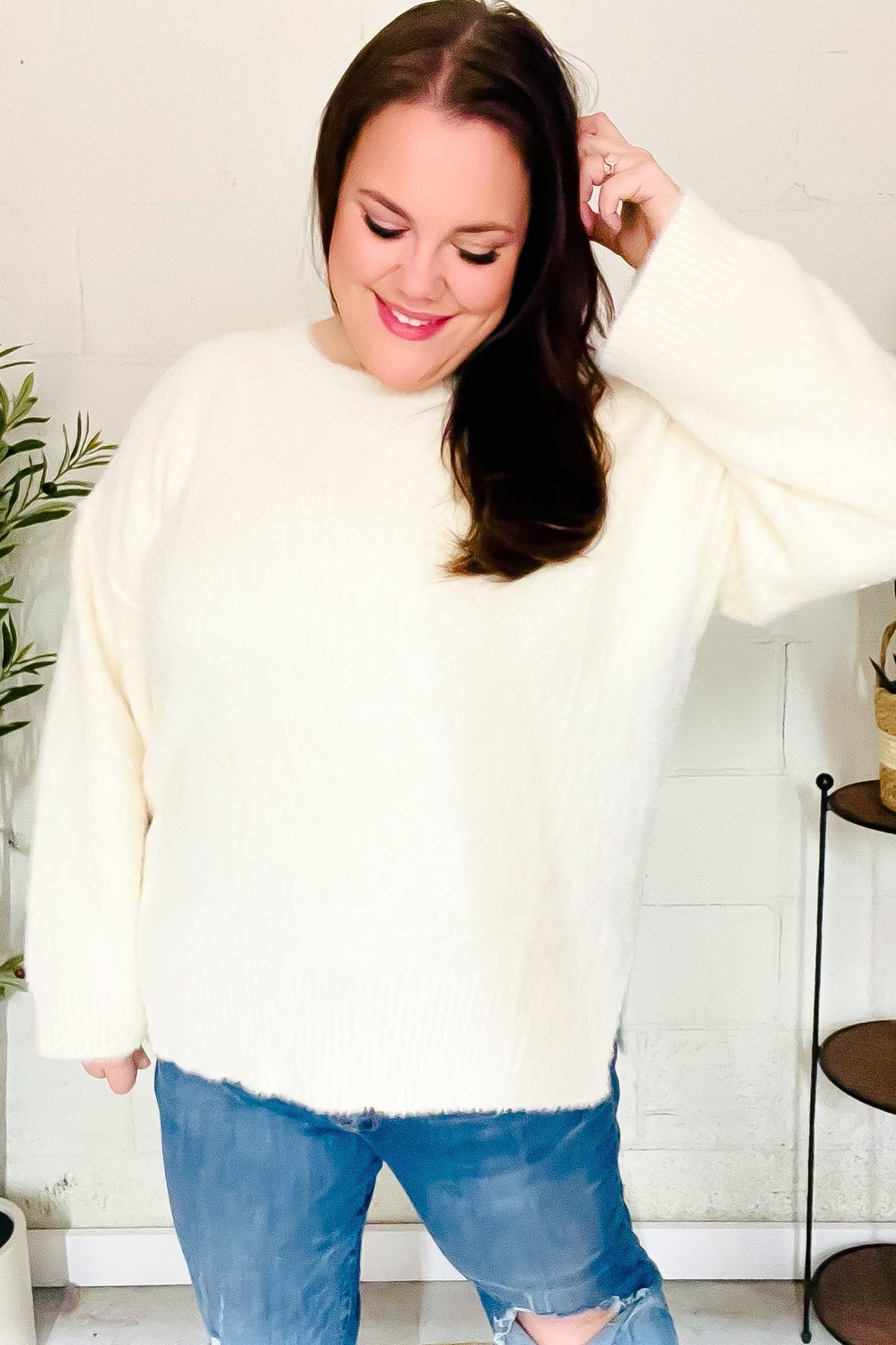 Classic Elegance Ivory Fuzzy Soft Knit Sweater - Bitsy Gypsy Boutique