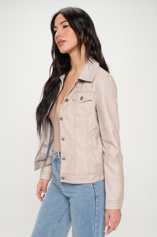 Coalition LA Button Down Cargo Vegan Leather Shacket - Bitsy Gypsy Boutique