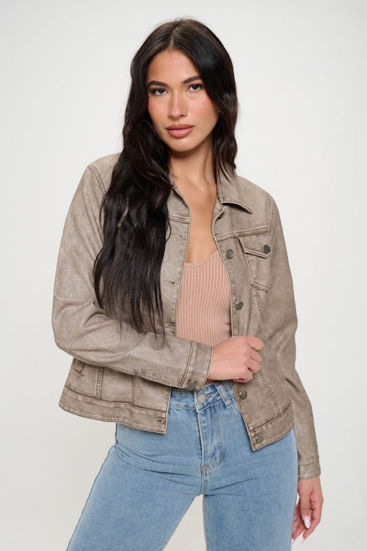 Coalition LA Button Down Cargo Vegan Leather Shacket - Bitsy Gypsy Boutique