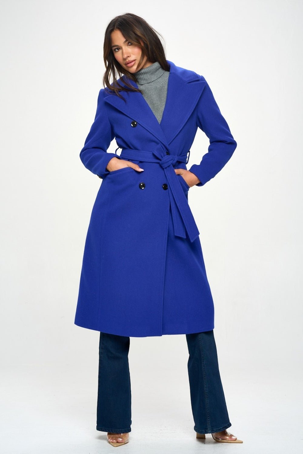 Coalition LA Double - Breasted Longline Coat with Belt - Bitsy Gypsy Boutique