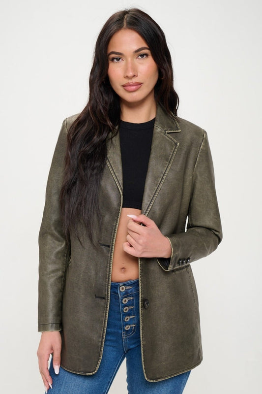 Coalition LA Single - Breasted Vegan Leather Blazer - Bitsy Gypsy Boutique