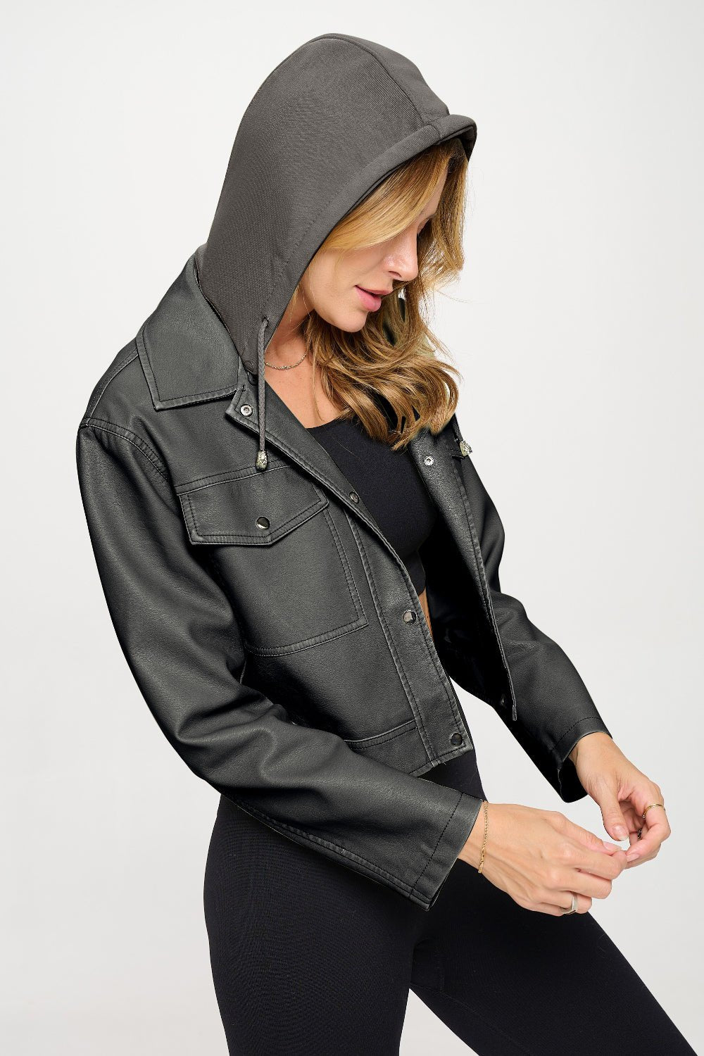 Coalition LA Snap Down Cropped Hooded Jacket - Bitsy Gypsy Boutique