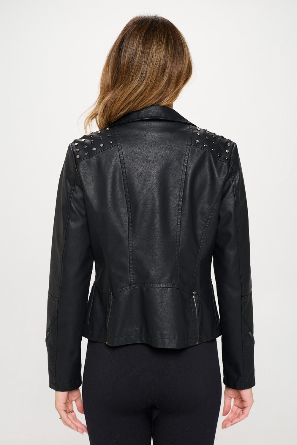 Coalition LA Studded Classic Moto Faux Leather Jacket - Bitsy Gypsy Boutique