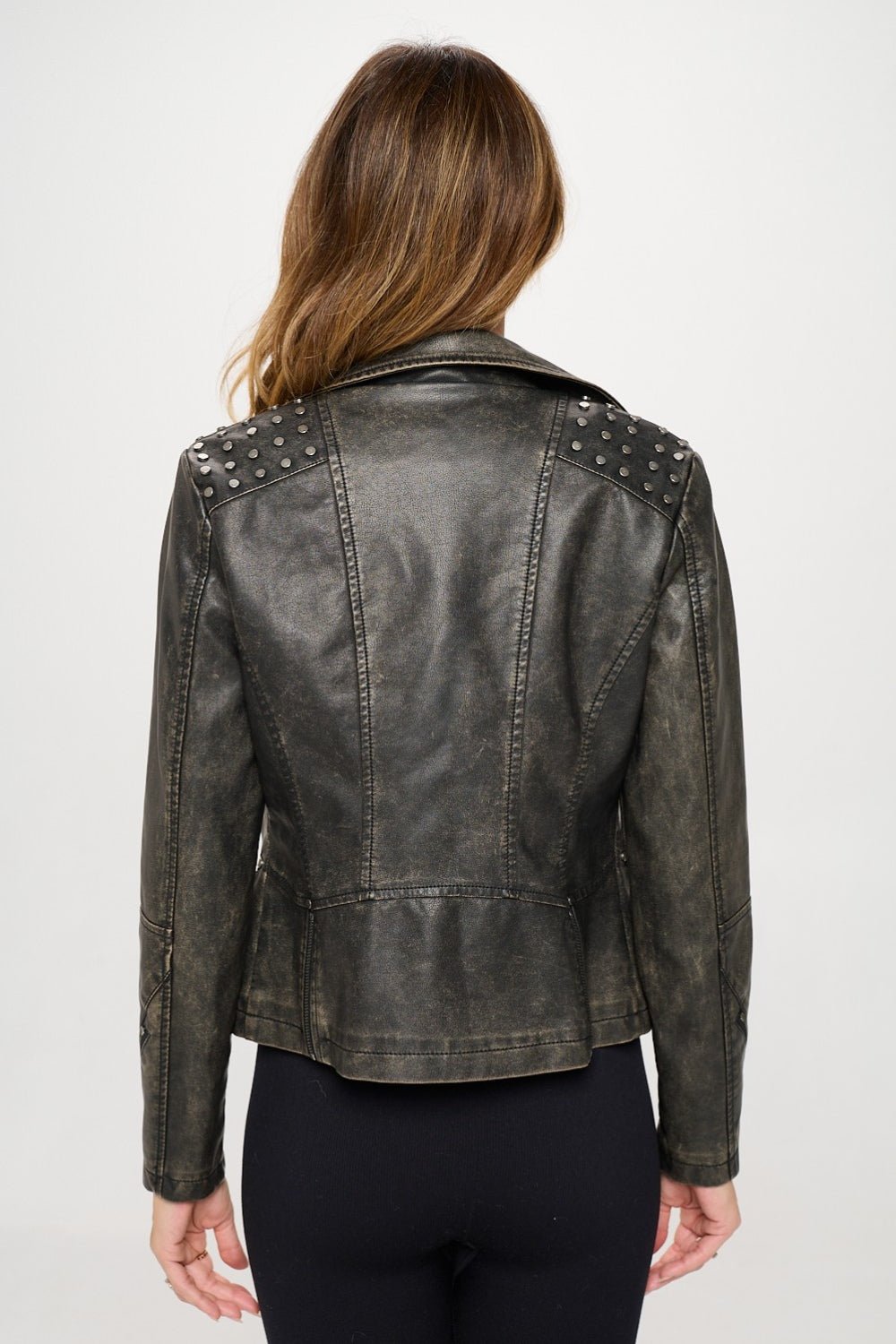 Coalition LA Studded Classic Moto Faux Leather Jacket - Bitsy Gypsy Boutique