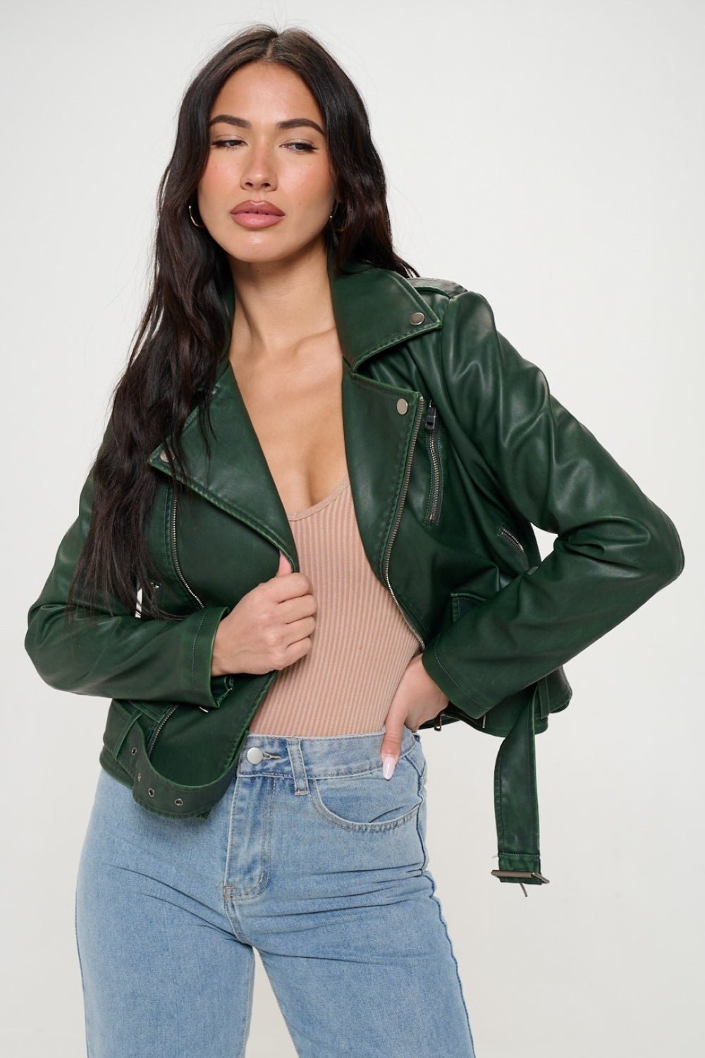 Coalition LA Zip Up Biker Jacket with Belt - Bitsy Gypsy Boutique