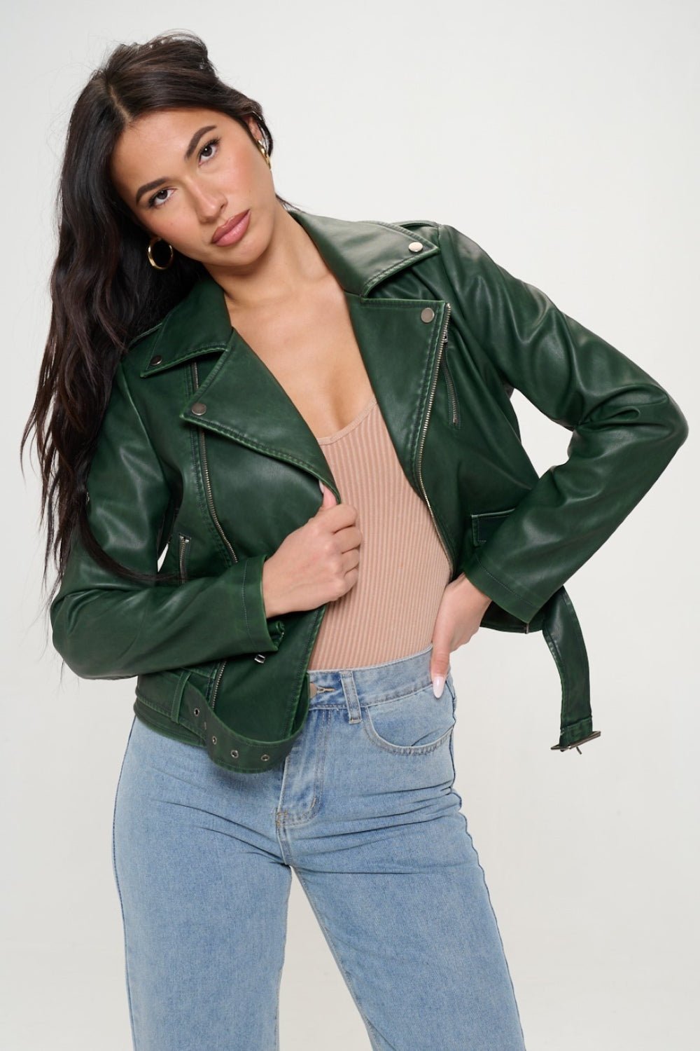 Coalition LA Zip Up Biker Jacket with Belt - Bitsy Gypsy Boutique