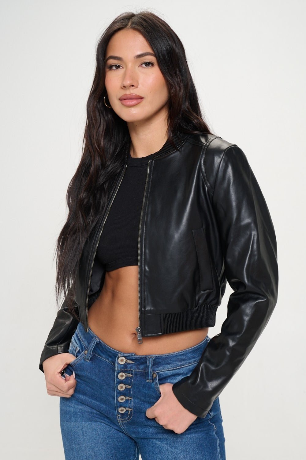 Coalition LA Zip Up Cropped Bomber Jacket - Bitsy Gypsy Boutique