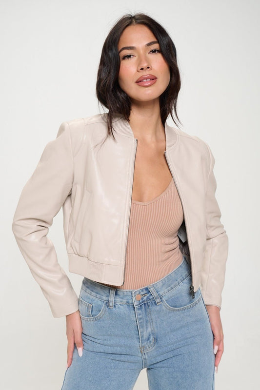 Coalition LA Zip Up Cropped Bomber Jacket - Bitsy Gypsy Boutique