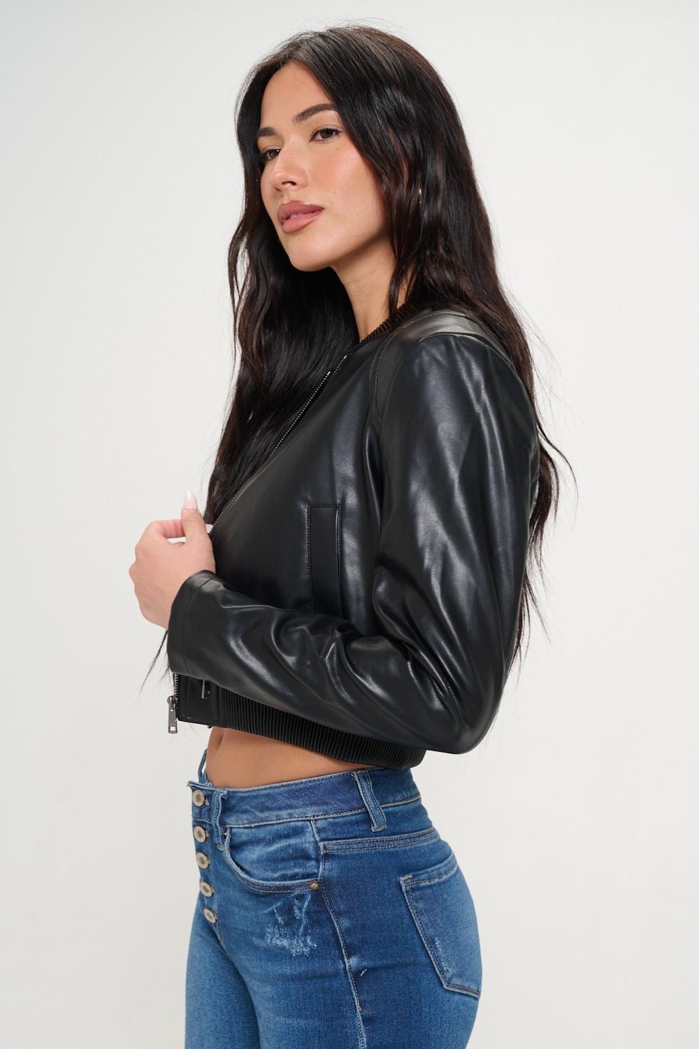 Coalition LA Zip Up Cropped Bomber Jacket - Bitsy Gypsy Boutique