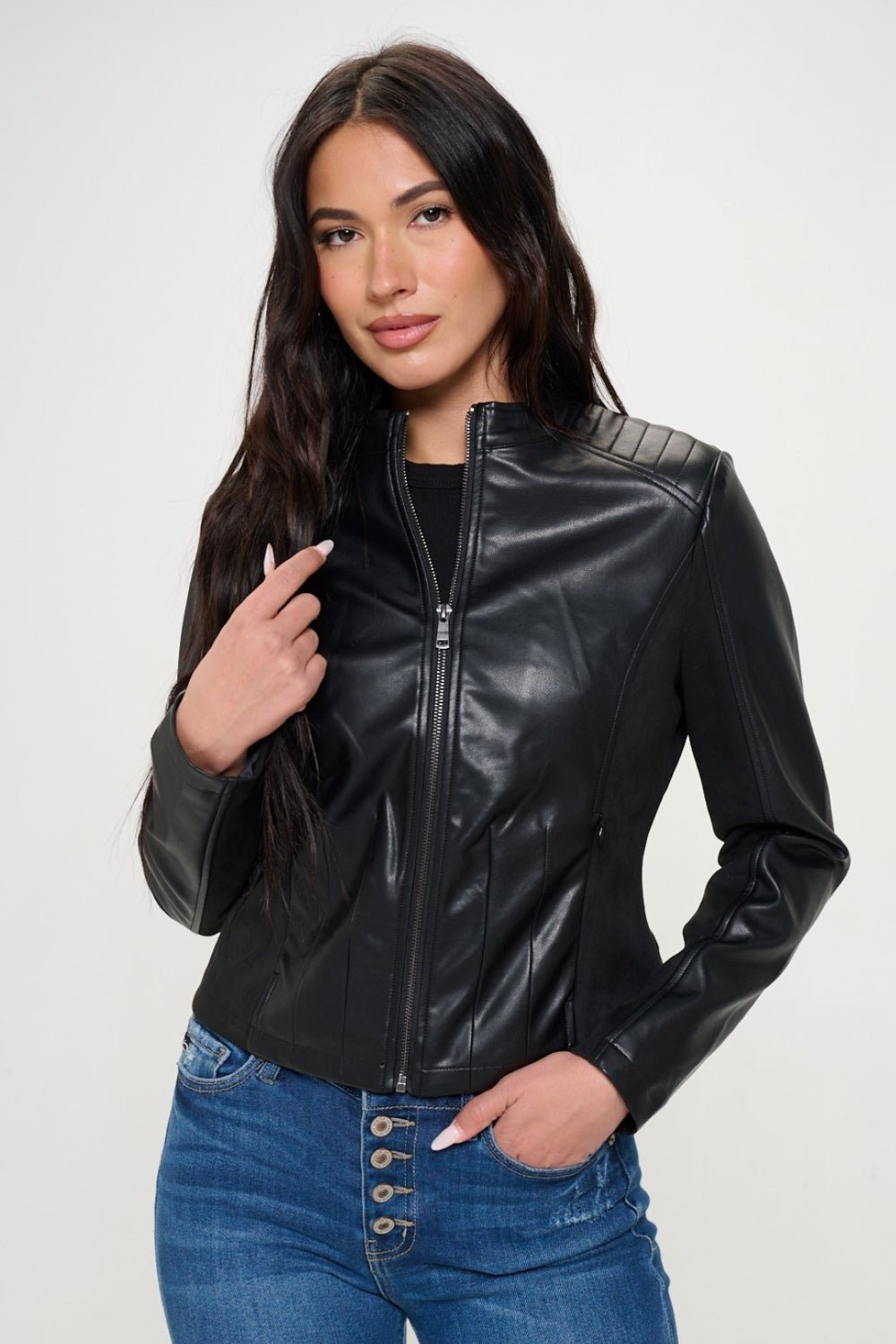 Coalition LA Zip Up Vegan Moto Jacket - Bitsy Gypsy Boutique