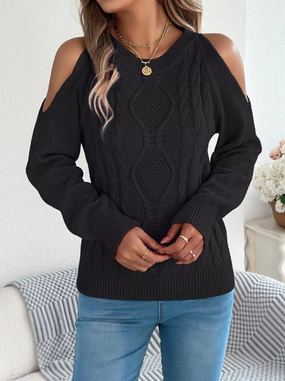 Cold Shoulder Cable Knit Sweater - Bitsy Gypsy Boutique