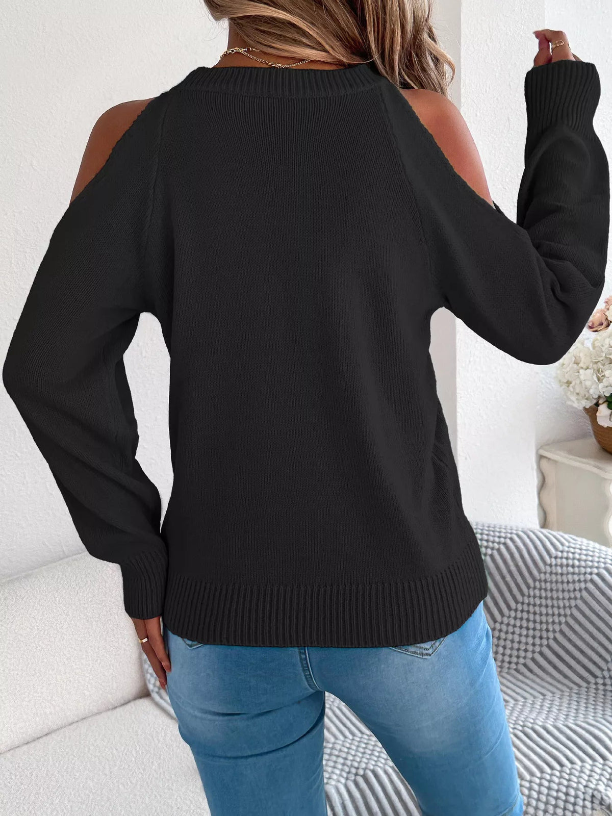 Cold Shoulder Cable Knit Sweater - Bitsy Gypsy Boutique