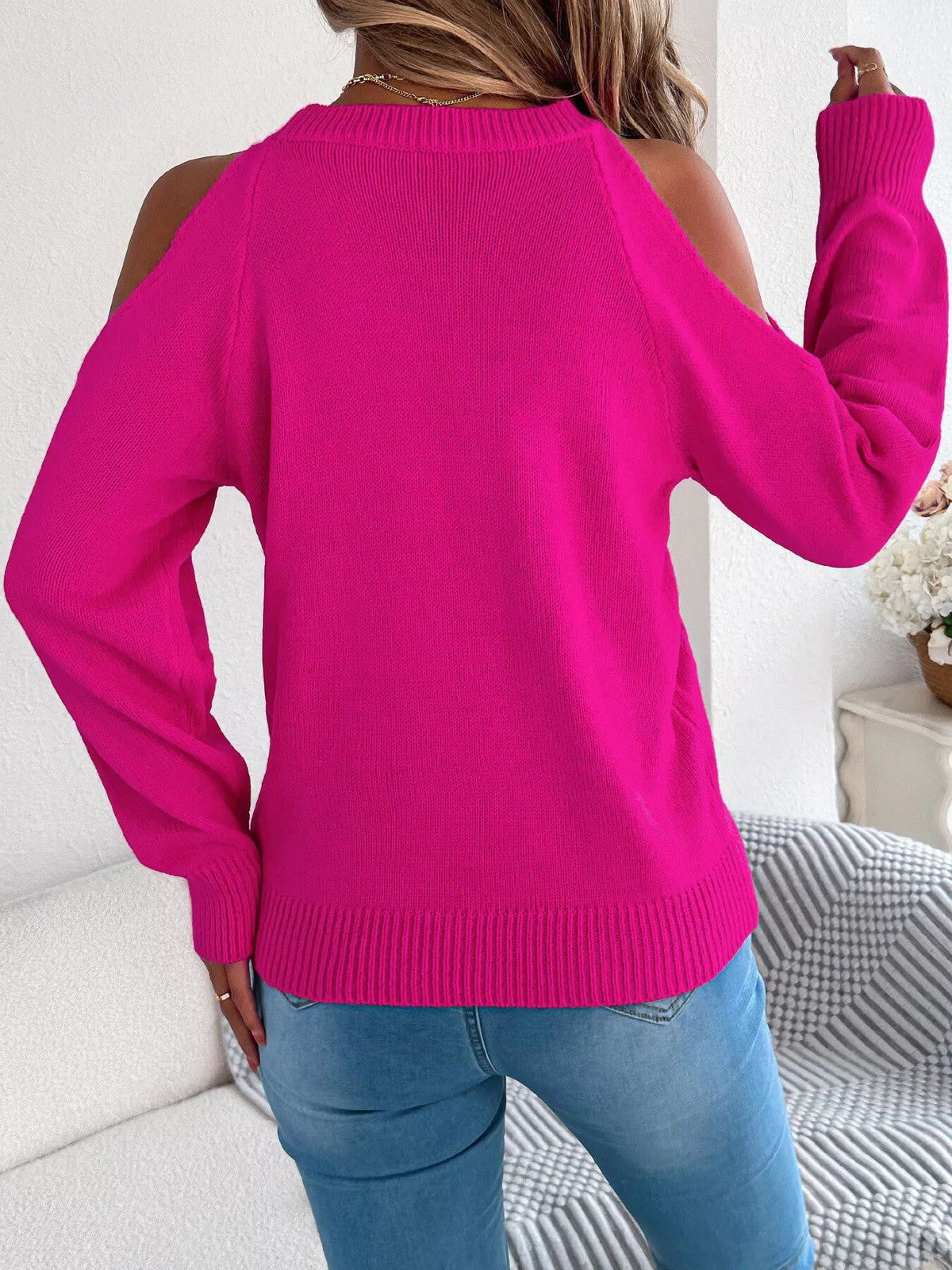 Cold Shoulder Cable Knit Sweater - Bitsy Gypsy Boutique