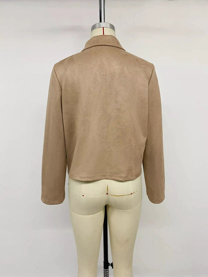 Collared Neck Button Up Jacket by Trendsi
