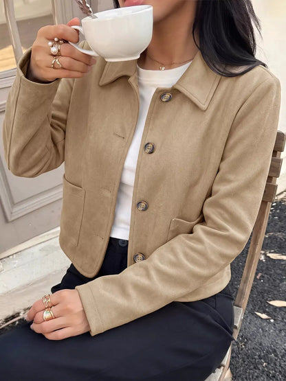 Collared Neck Button Up Jacket by Trendsi