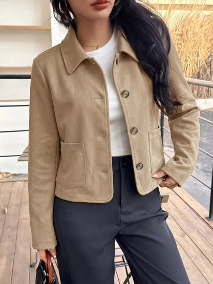 Collared Neck Button Up Jacket by Trendsi