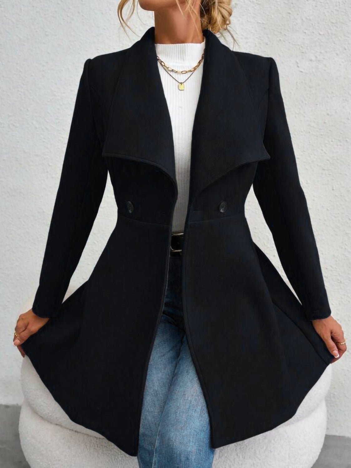 Collared Neck Button Up Long Sleeve Coat - Bitsy Gypsy Boutique