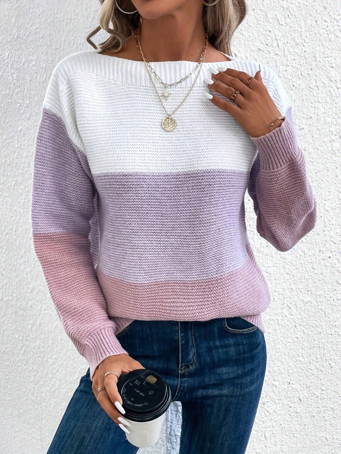 Color Block Boat Neck Sweater - Bitsy Gypsy Boutique