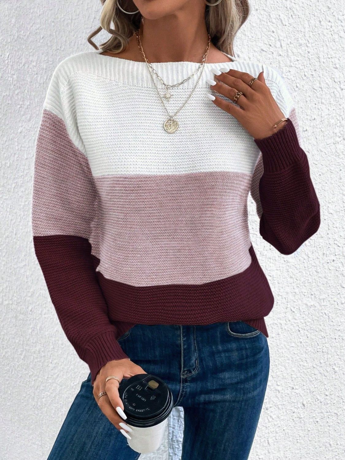 Color Block Boat Neck Sweater - Bitsy Gypsy Boutique