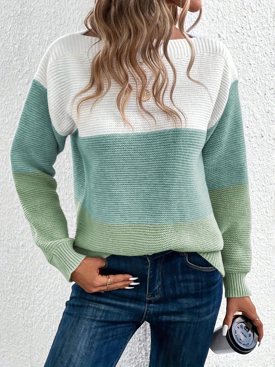 Color Block Boat Neck Sweater - Bitsy Gypsy Boutique