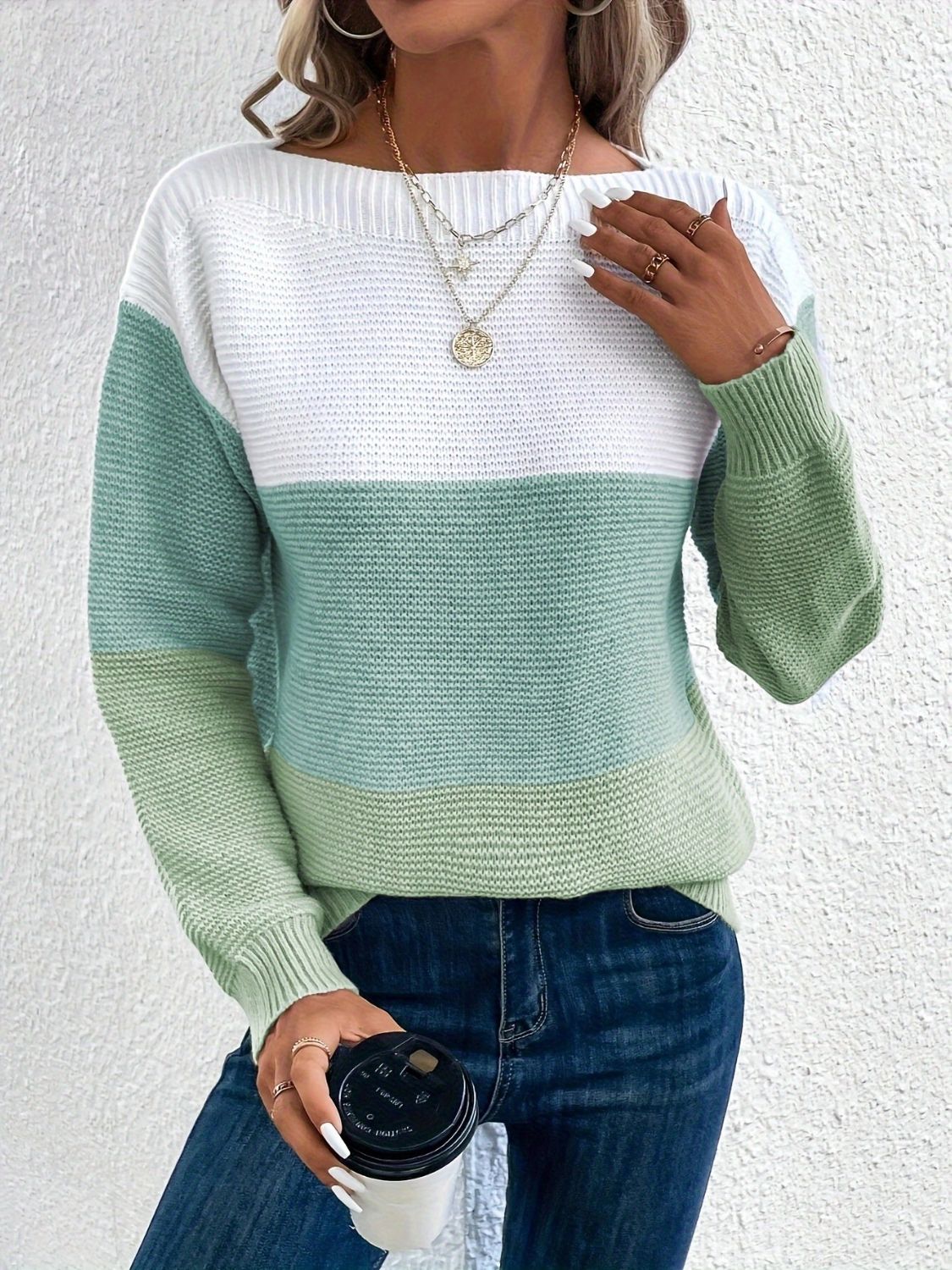 Color Block Boat Neck Sweater - Bitsy Gypsy Boutique