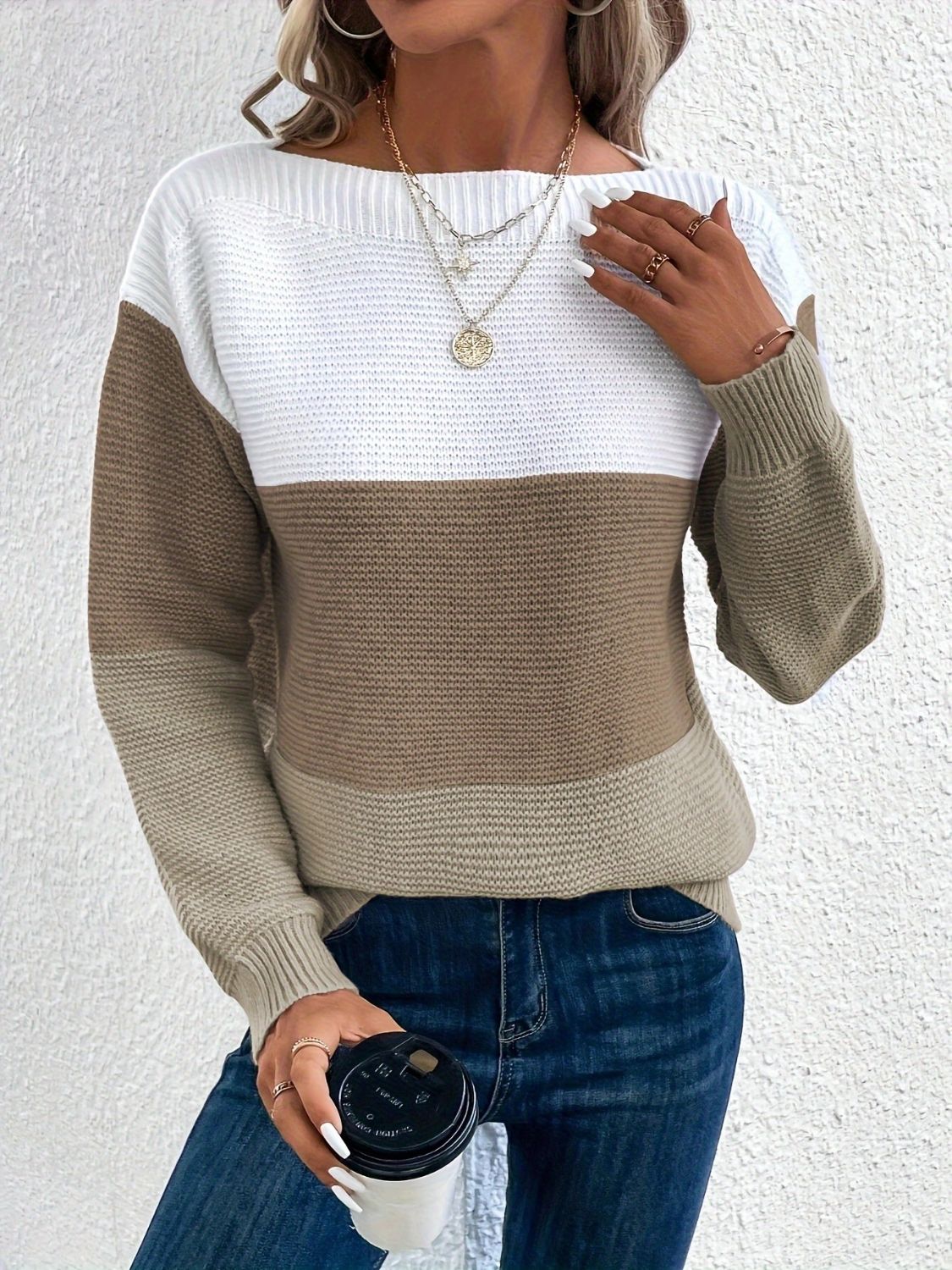 Color Block Boat Neck Sweater - Bitsy Gypsy Boutique