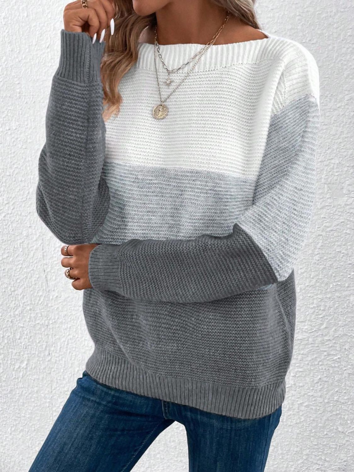 Color Block Boat Neck Sweater - Bitsy Gypsy Boutique