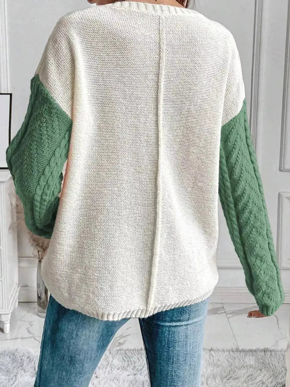 Color Block Cable Knit Long Sleeve Sweater - Bitsy Gypsy Boutique