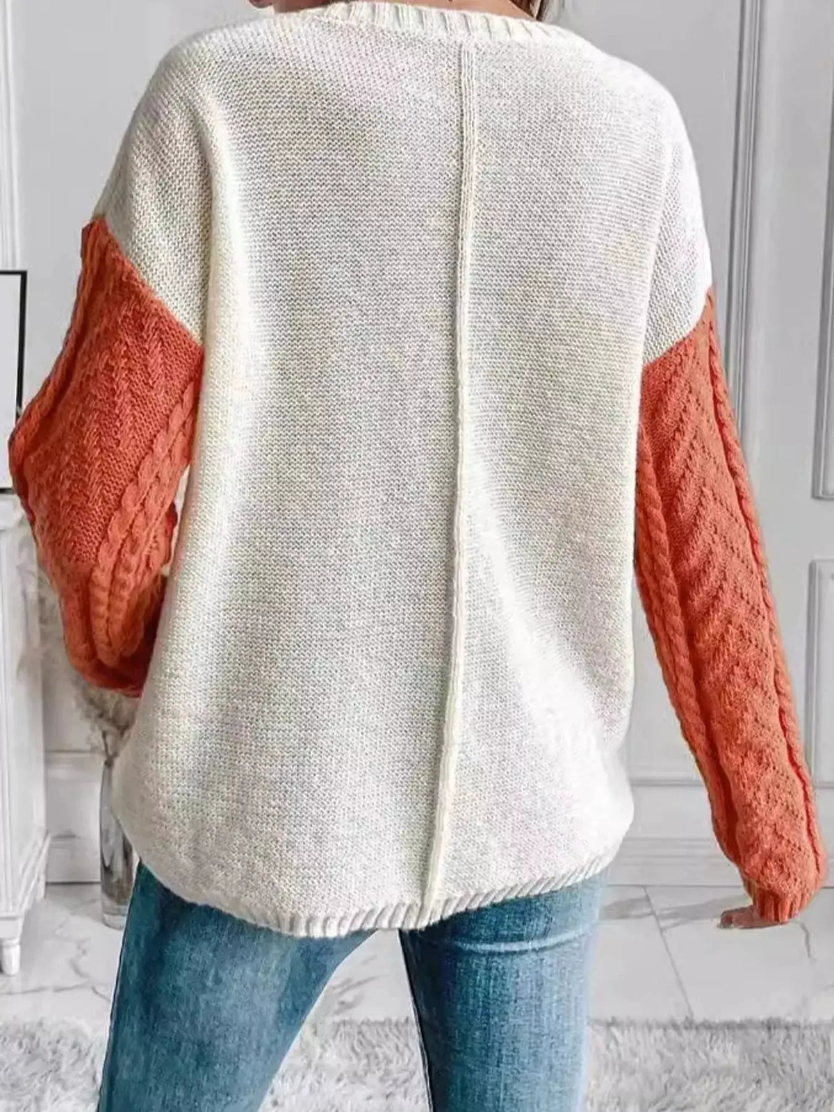 Color Block Cable Knit Long Sleeve Sweater - Bitsy Gypsy Boutique