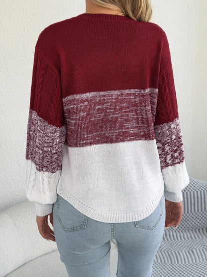 Color Block Cable Knit Sweater - Bitsy Gypsy Boutique