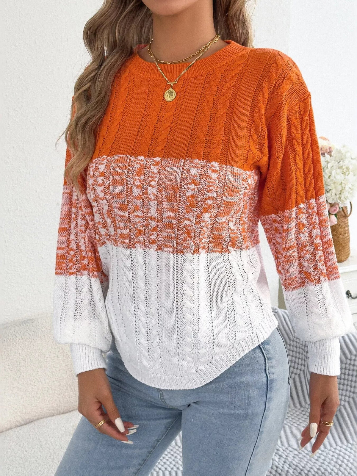 Color Block Cable Knit Sweater - Bitsy Gypsy Boutique