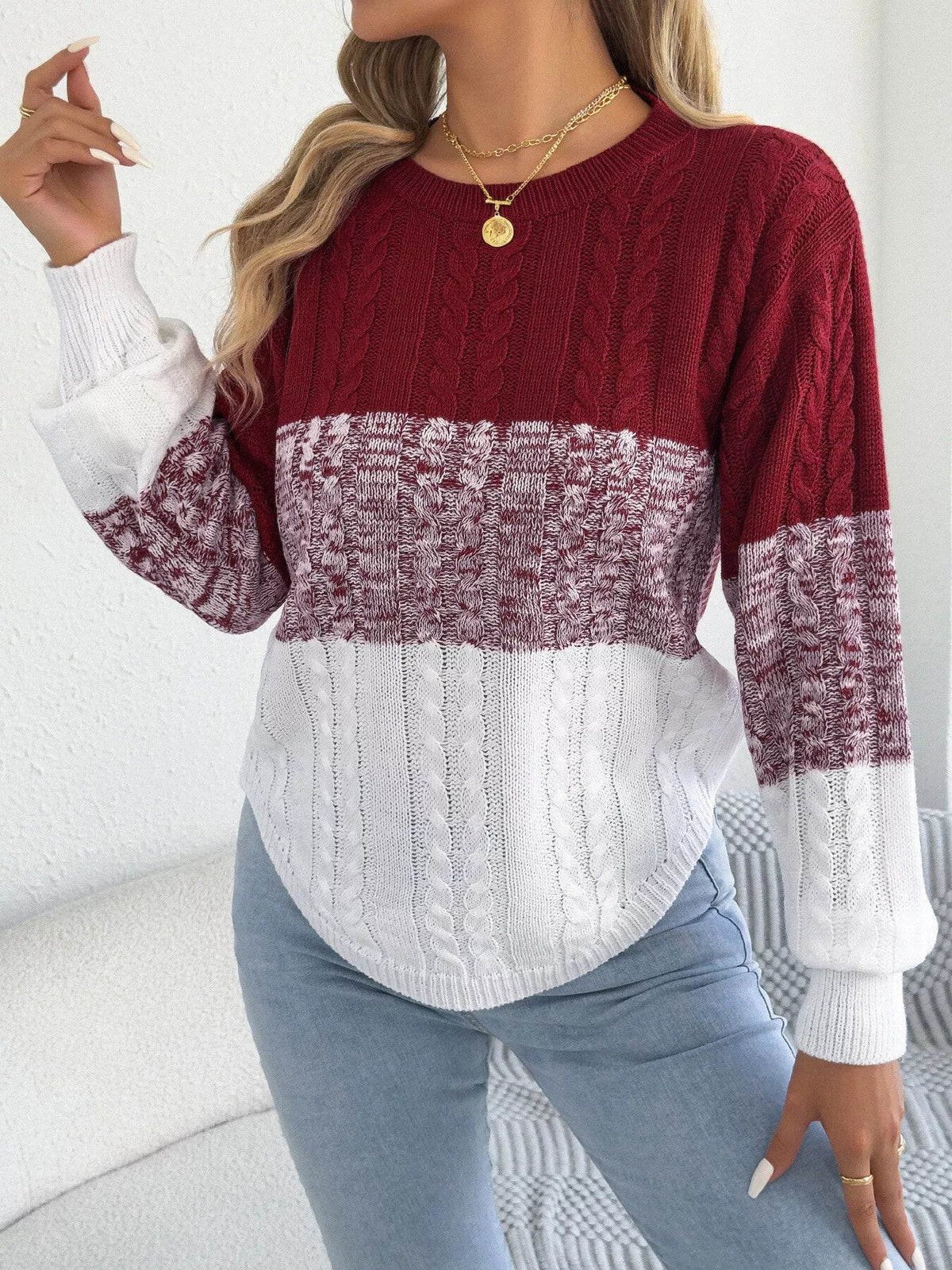 Color Block Cable Knit Sweater - Bitsy Gypsy Boutique