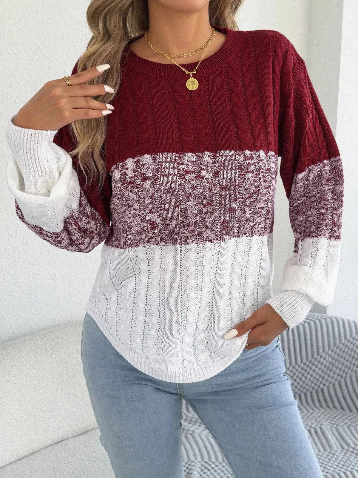 Color Block Cable Knit Sweater - Bitsy Gypsy Boutique