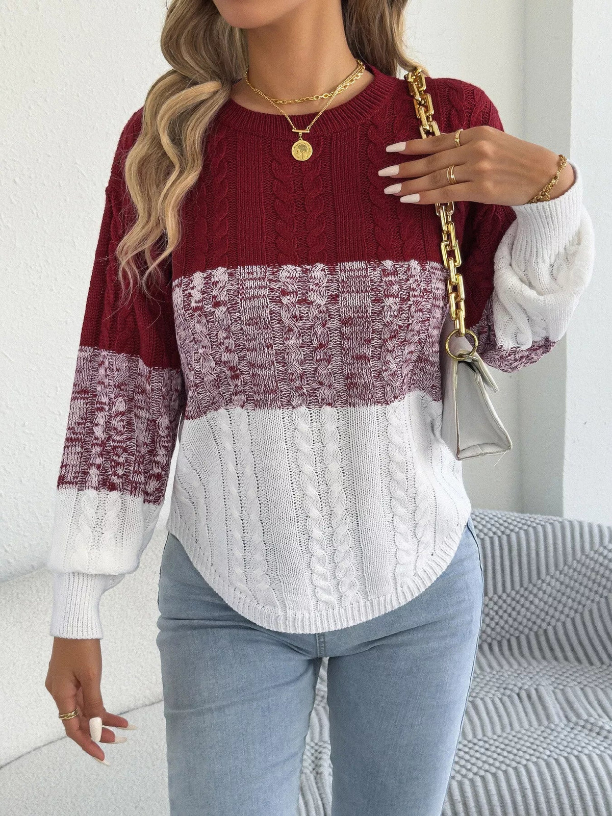 Color Block Cable Knit Sweater - Bitsy Gypsy Boutique