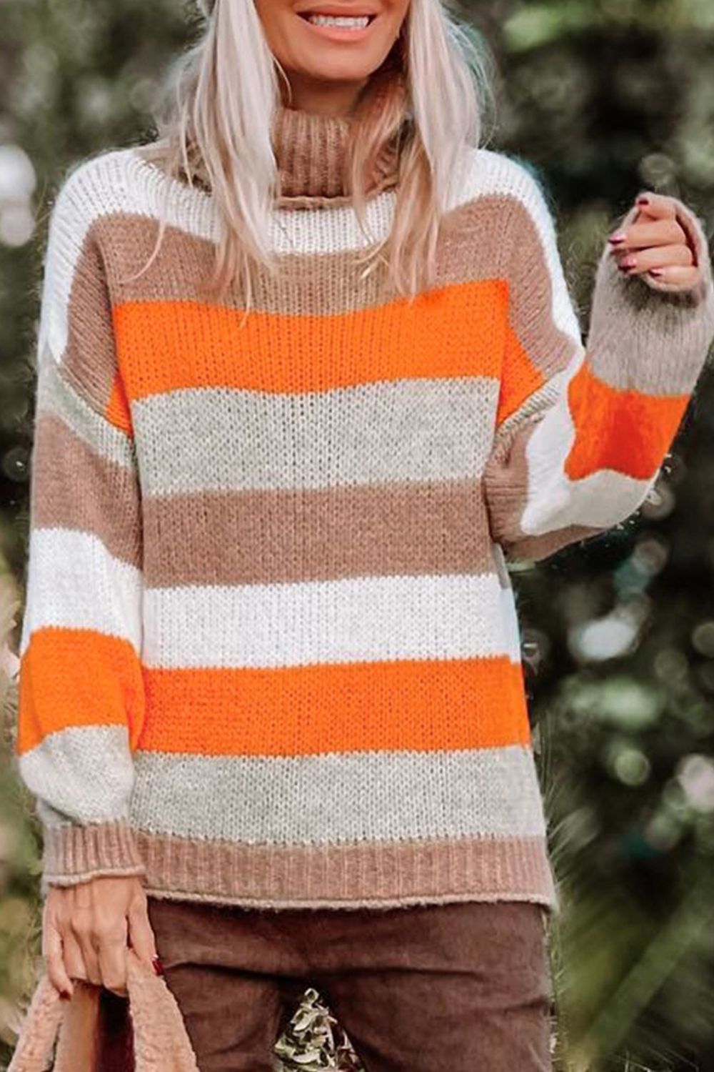 Color Block Drop Shoulder Turtleneck Sweater - Bitsy Gypsy Boutique