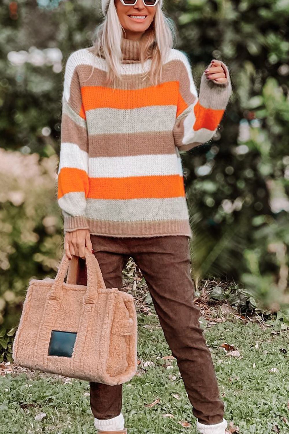 Color Block Drop Shoulder Turtleneck Sweater - Bitsy Gypsy Boutique