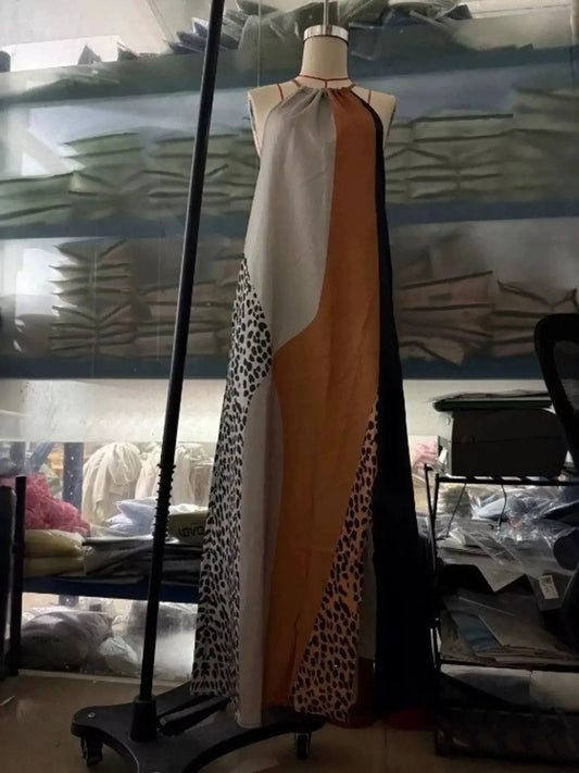 Color-Block Leopard Print Sleeveless Maxi Dress - Bitsy Gypsy Boutique