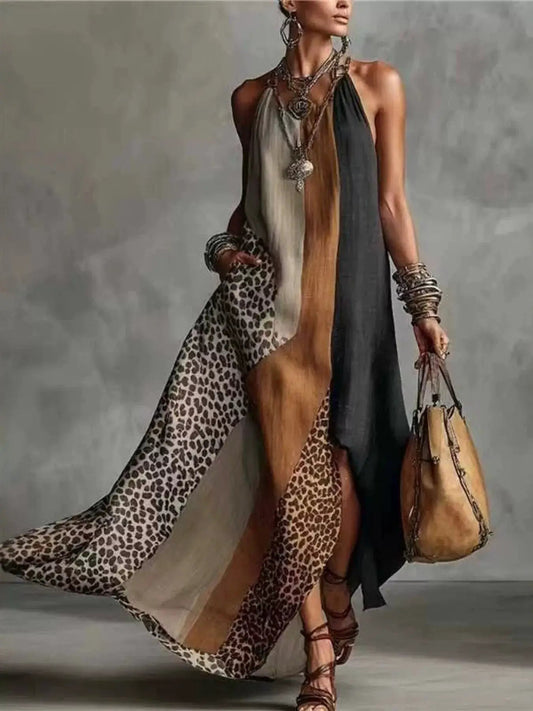 Color-Block Leopard Print Sleeveless Maxi Dress - Bitsy Gypsy Boutique