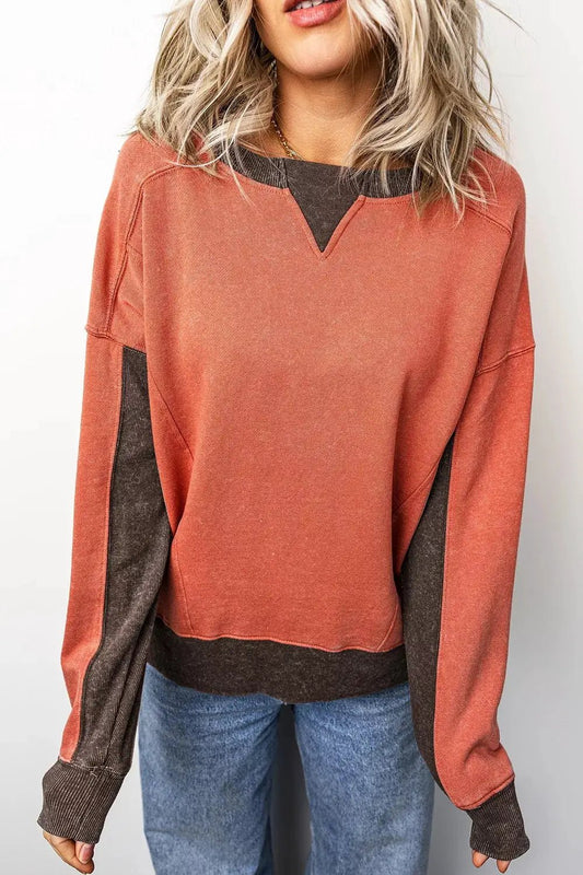 Color Block Long Sleeve Vintage Regular Fit Sweatshirt - Bitsy Gypsy Boutique