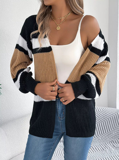 Color Block Open Front Knit Cardigan - Bitsy Gypsy Boutique
