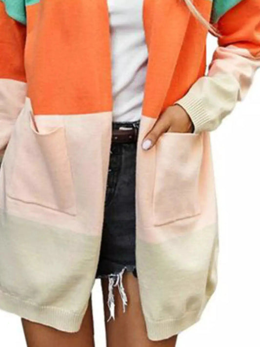 Color-Block Open Front Knit Cardigan - Bitsy Gypsy Boutique