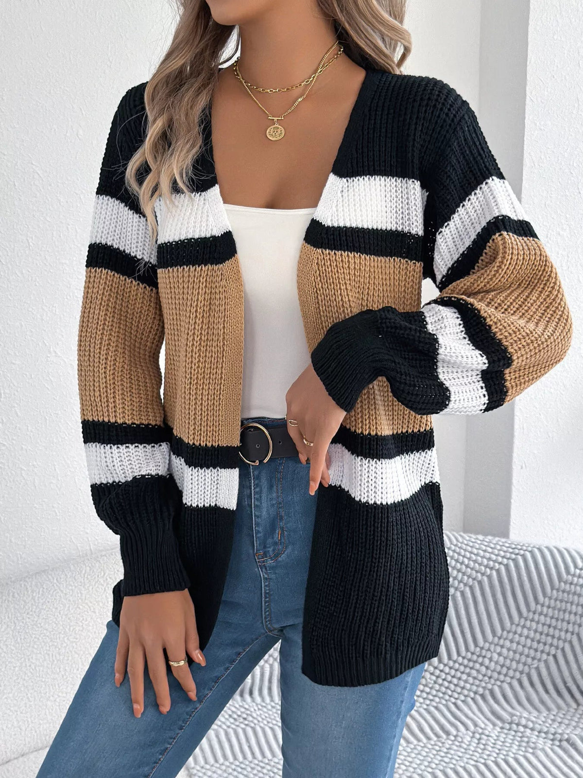 Color Block Open Front Knit Cardigan - Bitsy Gypsy Boutique