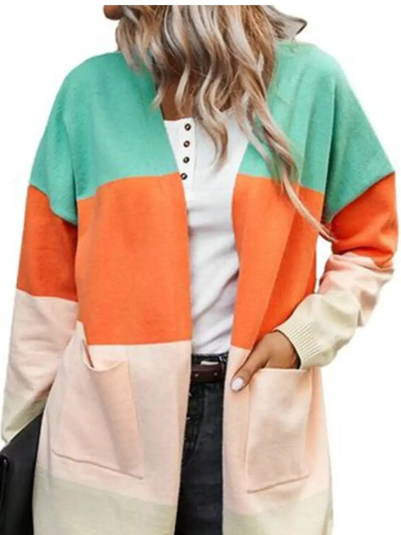 Color-Block Open Front Knit Cardigan - Bitsy Gypsy Boutique