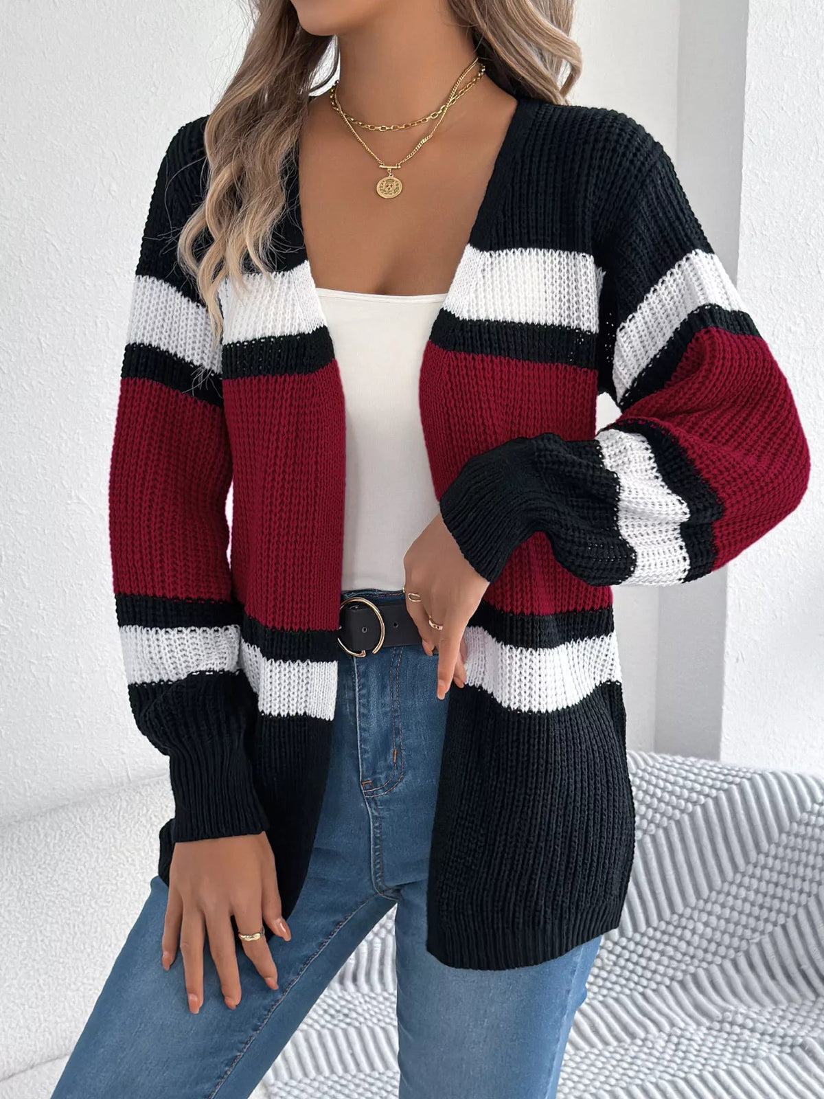 Color Block Open Front Knit Cardigan - Bitsy Gypsy Boutique