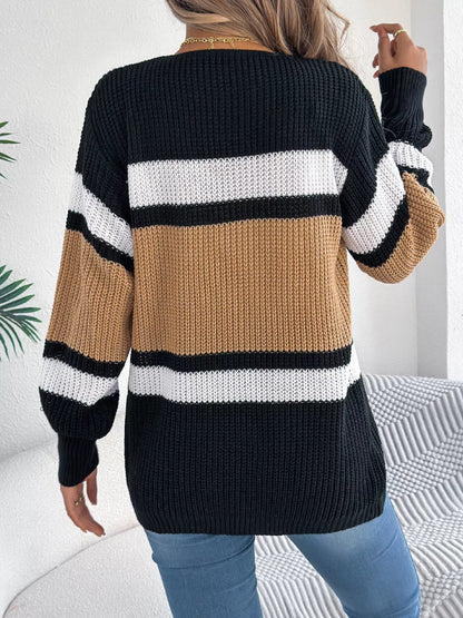 Color Block Open Front Knit Cardigan - Bitsy Gypsy Boutique