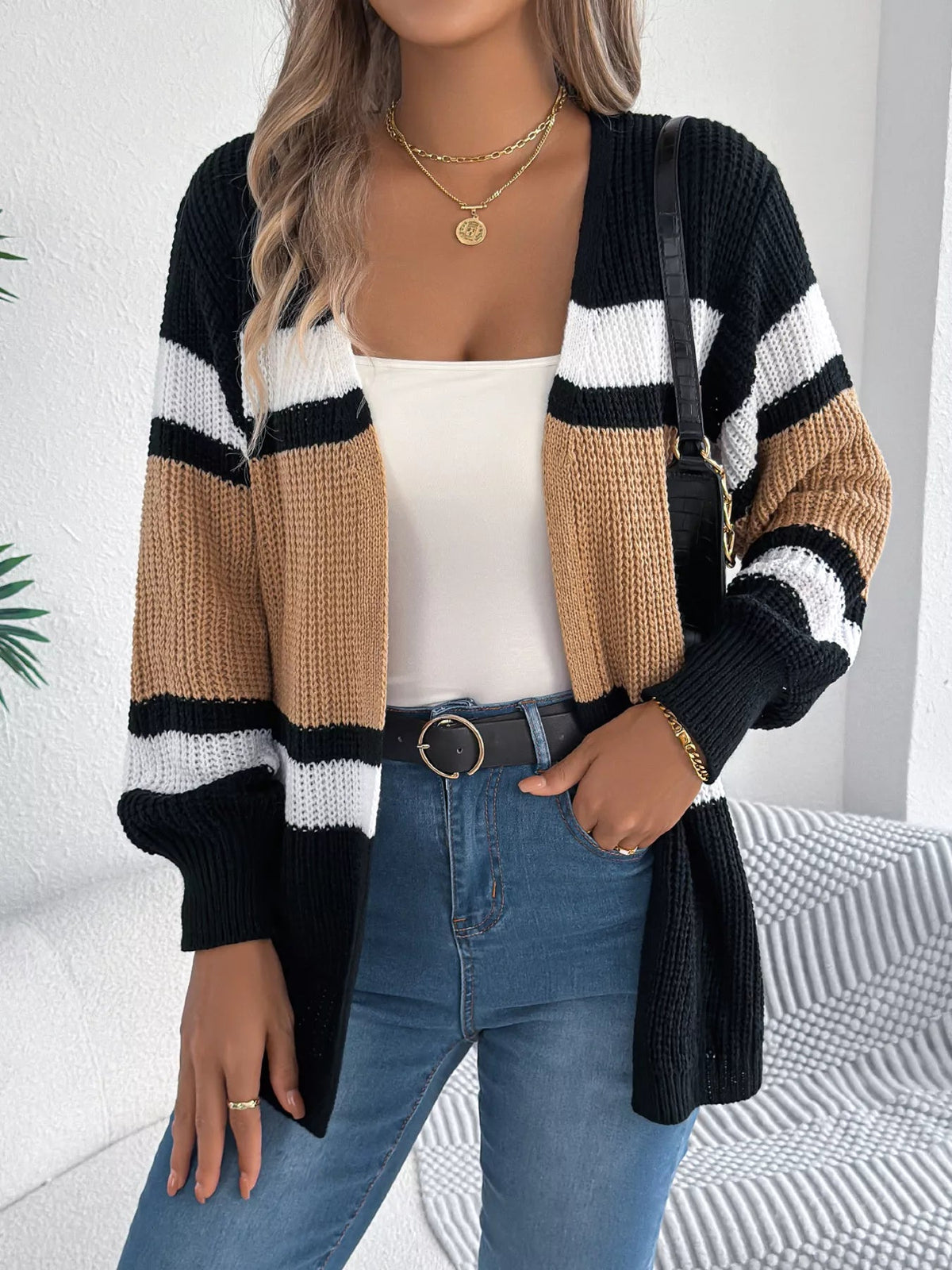 Color Block Open Front Knit Cardigan - Bitsy Gypsy Boutique