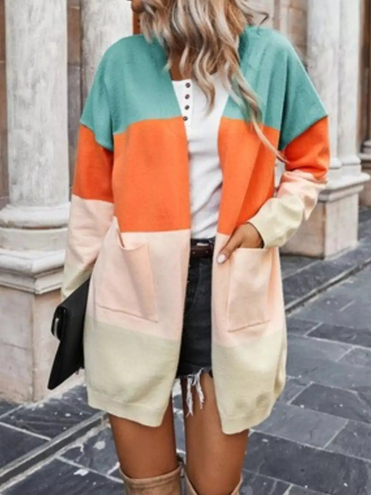 Color-Block Open Front Knit Cardigan - Bitsy Gypsy Boutique